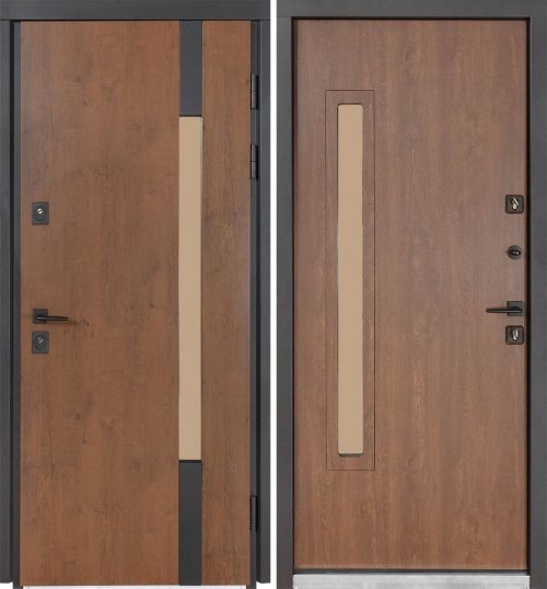Metāla durvis TERMO HOUSE modelis 705/428 Ozols bronza/Rieksts dabīgs
